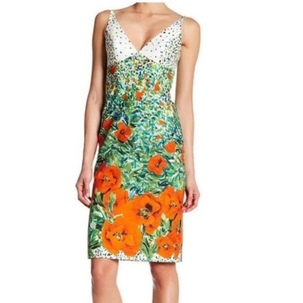 Milly $395 Floral Cottagecore Liz Poppy Impressionist Cotton Dress sz 8 Med M1